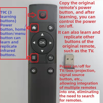 USB bezvadu tālvadība TV kastēm un projektoram vajadzībām | 2.4G USB interfeiss, 10 m darbības diapazons, 360° vadība, Android/iOS/Windows saderīgs