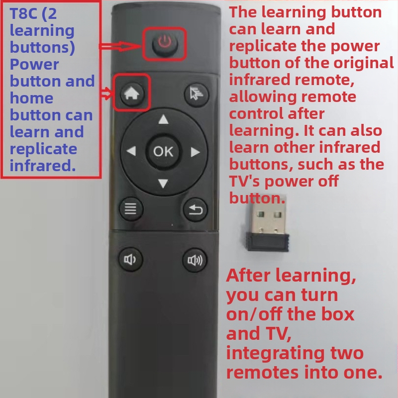 USB bezvadu tālvadība TV kastēm un projektoram vajadzībām | 2.4G USB interfeiss, 10 m darbības diapazons, 360° vadība, Android/iOS/Windows saderīgs