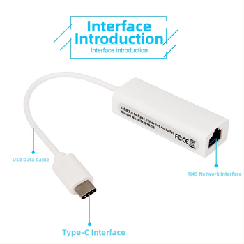 Type-C na RJ45 Ethernet adaptér, 100 Mbps, importovaný čip, MD1, dĺžka 0.15 m
