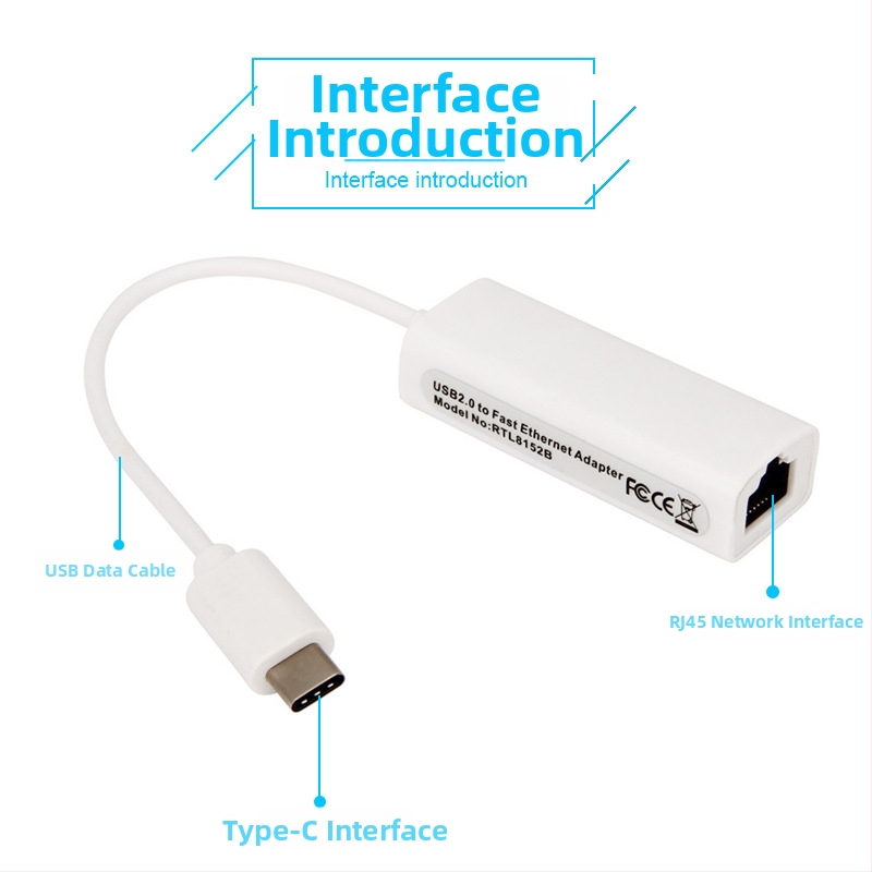 Type-C na RJ45 Ethernet adaptér, 100 Mbps, importovaný čip, MD1, dĺžka 0.15 m