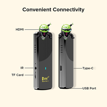 Set-top kastīte ar Android 14, četrkodolu Rockchip procesoru, 2 GB RAM, 1080p izšķirtspēja, HDMI savienojums