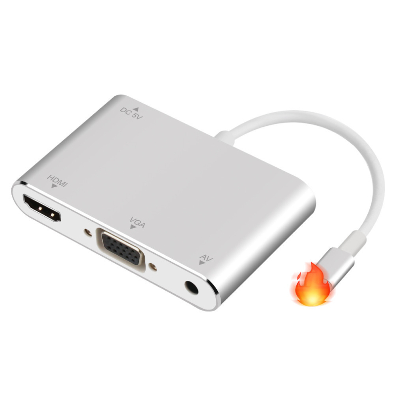 Adaptor Lightning către HDMI+VGA pentru iPhone, model 7585C, lungime 0.8 m, interfață HDMI, 1×3 splitter