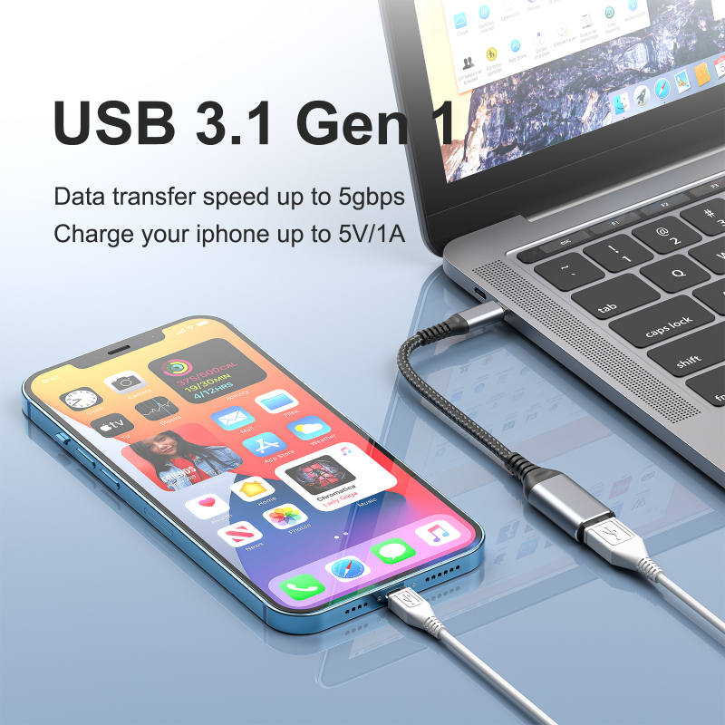 OTG USB 3.0 Patch kábel USB-C 3.1 konvertor, USB 3.0 samica k Type-C, meďový jadro, 500 Mbps, jednokanálový