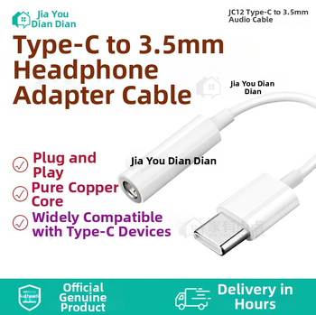 Type-C na 3,5 mm slúchadlá adaptér kábel, model JC12, meďový jadrový vodič, dĺžka 10 cm