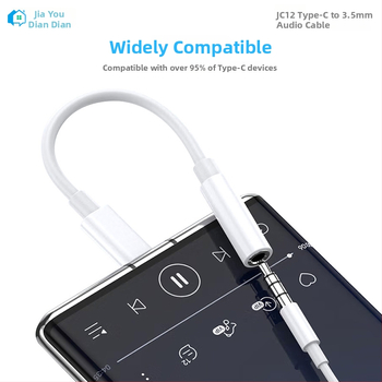 Type-C na 3,5 mm slúchadlá adaptér kábel, model JC12, meďový jadrový vodič, dĺžka 10 cm