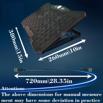 Chladič pre notebook s 4 ventilátormi, konštrukcia z plastu + kovovej mreže (Typ: chladič pre notebook; Kompatibilita: Notebook; Chladenie: Ventilátor; Počet ventilátorov: 4; Materiál: Plast + Kovová mriežka)