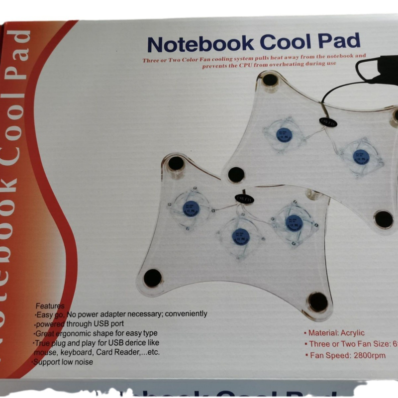 Основа за охлаждане на лаптоп с 3 вентилатора, PVC, въздушно охлаждане