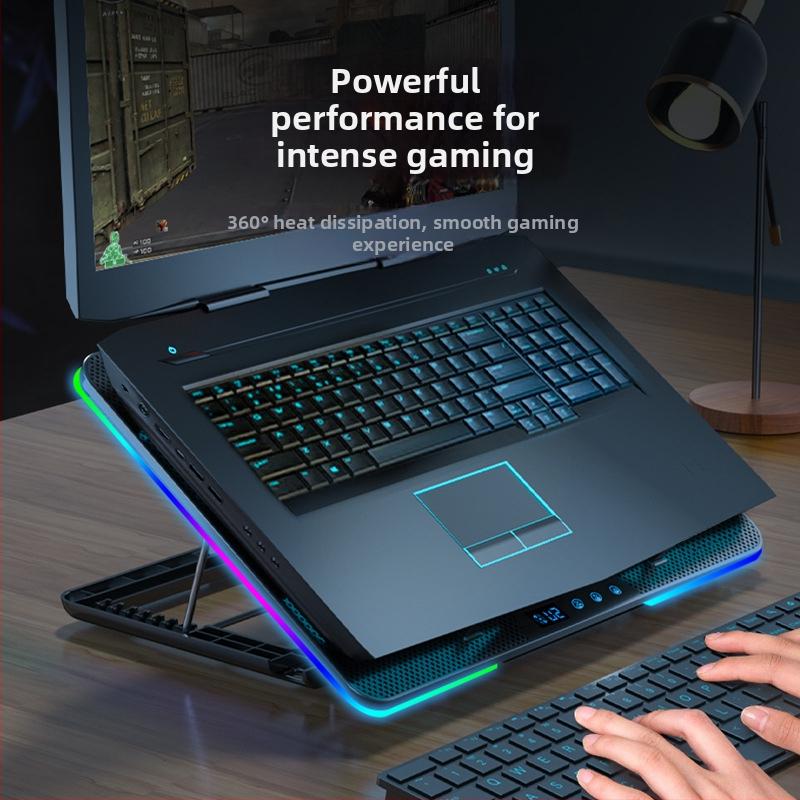 Suo Huang N8RGB nešiojamojo kompiuterio aušintuvo pagrindas – 8 ventiliatoriai, reguliuojamas greitis, RGB apšvietimas, plastikinis korpusas, 2024 m. leidimas