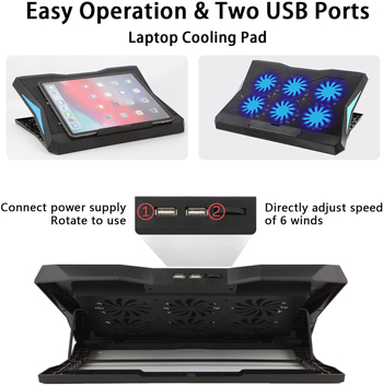Chladič na notebook Q3, 6-ventilátorová vzduchová podstavec pre notebooky, ultrabooky a Playbooky