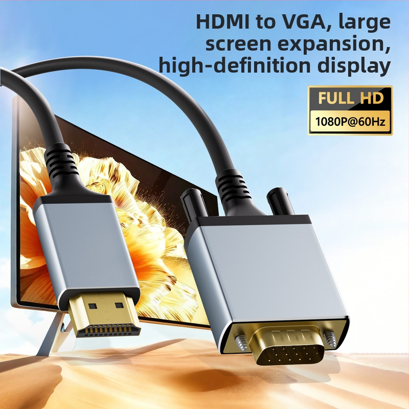 HDMI na VGA adaptér kábel, podpora 1080p, konvertor z hliníkovej zliatiny, dĺžka 1,8 m, vysokokvalitný čip, meďové jadro, model CCS-35