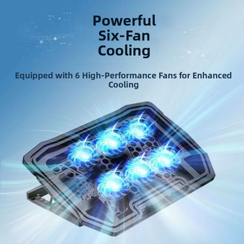Notebook chladič H9, skladací chladiaci podstavec, kovová sieť, konfigurácia s 6 ventilátormi, hmotnosť 1 kg