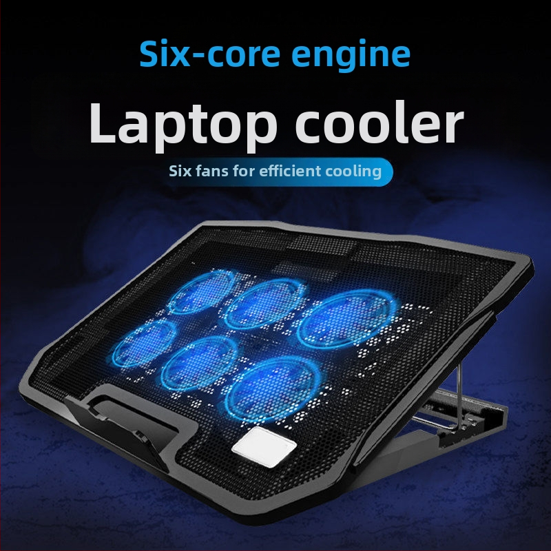 Notebook chladič H9, skladací chladiaci podstavec, kovová sieť, konfigurácia s 6 ventilátormi, hmotnosť 1 kg