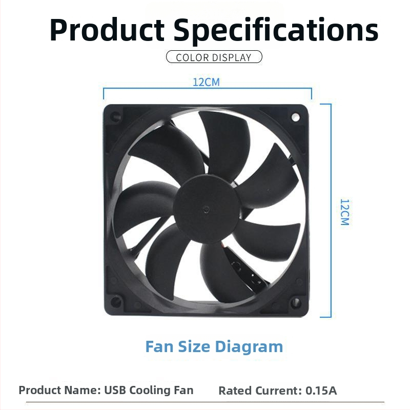 Ventilátor na chladenie skriňe počítača, ABS, olejové ložisko, tichý, USB rozhranie nastaviteľné, vzduchové chladenie