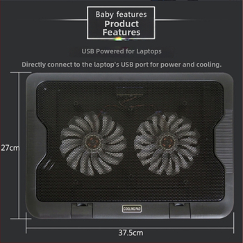 Notebookový chladič s USB napájaním, dvojitý ventilátor, vzduchové chladenie, kovová sieť, dĺžka kábla 45 cm