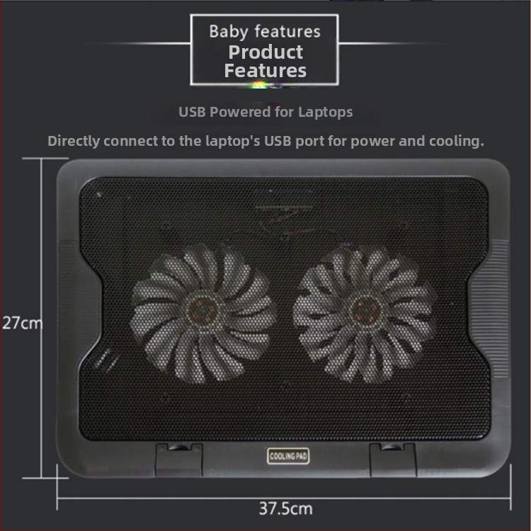 Notebookový chladič s USB napájaním, dvojitý ventilátor, vzduchové chladenie, kovová sieť, dĺžka kábla 45 cm