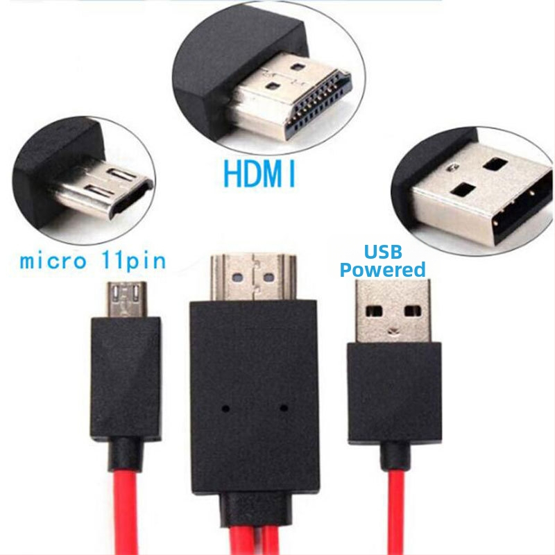 HDMI patch kábel Micro 11-pin Android na HDMI pre Samsung S5 – meďové jadro, 1 na 2 splitter, HDMI, 1080p