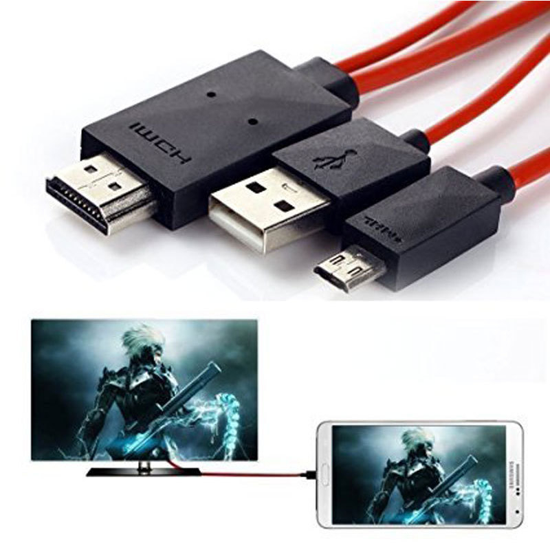 HDMI patch kábel Micro 11-pin Android na HDMI pre Samsung S5 – meďové jadro, 1 na 2 splitter, HDMI, 1080p
