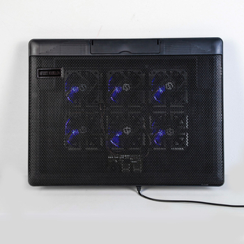 Notebook hűtő állítható magasságú, LED-es világítással, hat ventillátorral, fém háló alap