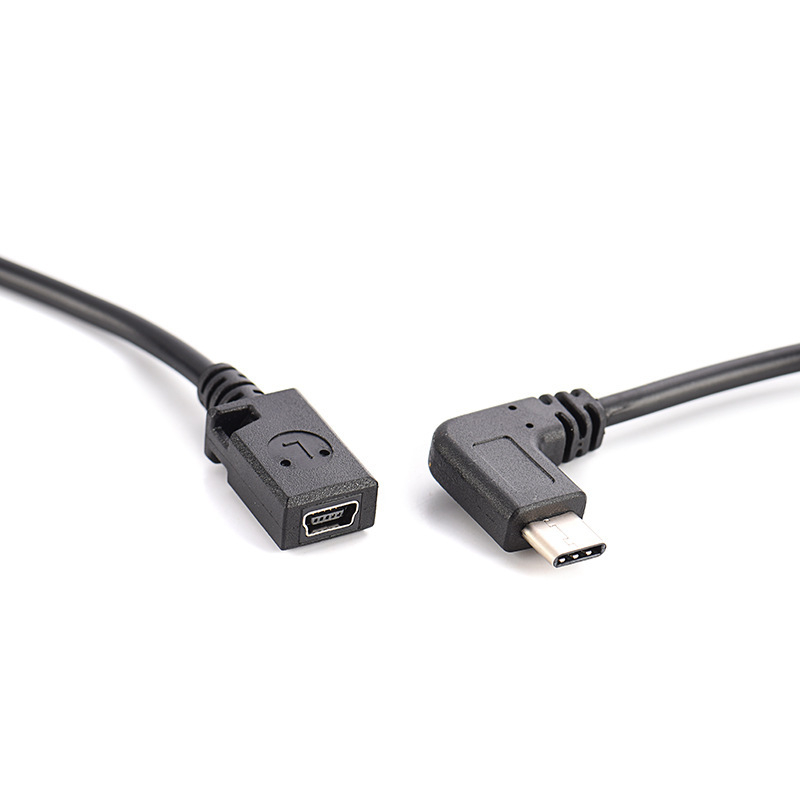 Type-C férfi 90° adapterkábelle Micro USB női végével, 27 cm, rézmag