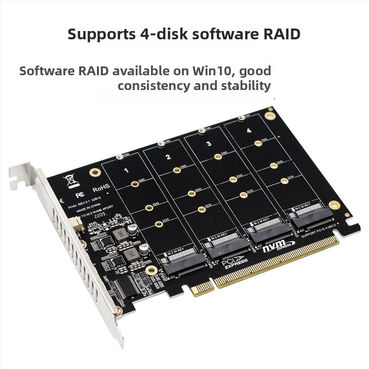 Panhong PH44 NVMe PCIe adaptér pre 4-diskovú políčku so delením signálov (OEM)