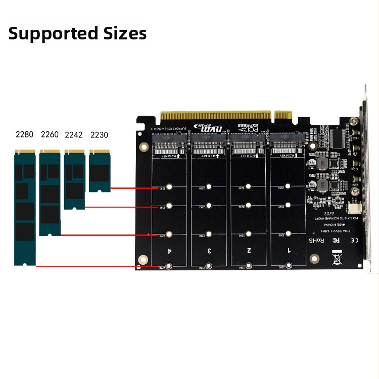 Panhong PH44 NVMe PCIe adaptér pre 4-diskovú políčku so delením signálov (OEM)