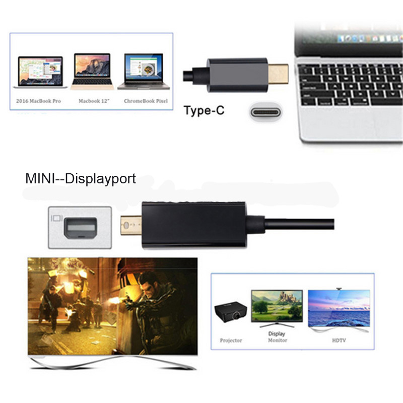 Adaptor Type-C către Mini DisplayPort, cablu patch, suport 4K60Hz, interfață Mini DisplayPort, miez din cupru, viteză de transfer 10 Gbps