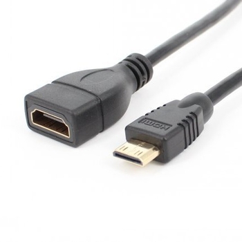 HDMI mini férfi– HDMI szabvány nő adaptor kábel, 17 cm hosszú, rézzel bevont acélmag