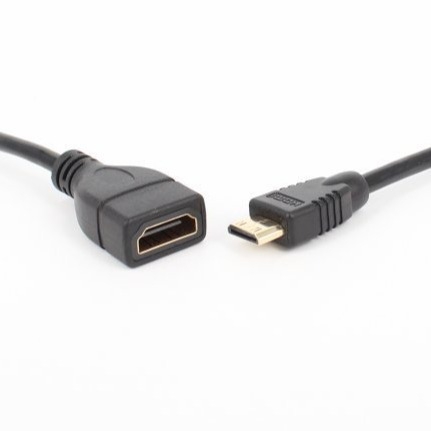 HDMI mini férfi– HDMI szabvány nő adaptor kábel, 17 cm hosszú, rézzel bevont acélmag