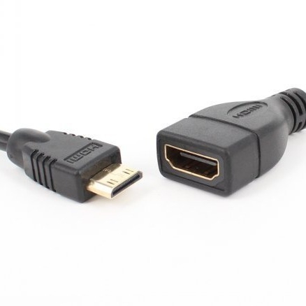 HDMI mini férfi– HDMI szabvány nő adaptor kábel, 17 cm hosszú, rézzel bevont acélmag