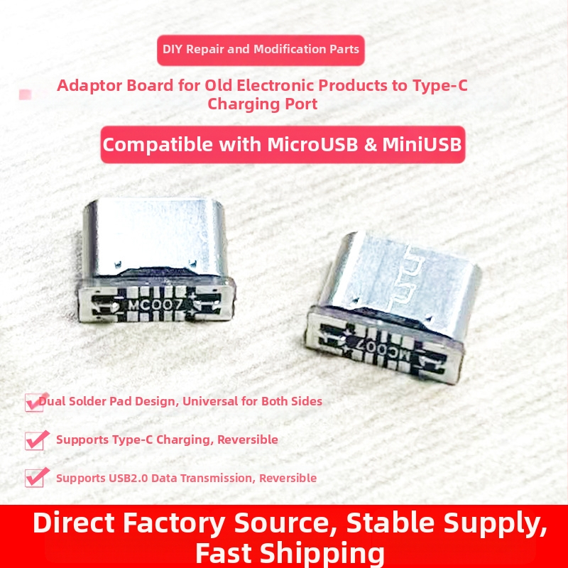 MC007 Micro USB na Type-C adaptér doska, USB 2.0, Micro USB rozhranie, použitie: upgrade starších zariadení z Micro USB na Type-C, meďové jadro