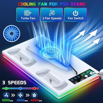 PS5 Pro / PS5 Slim / PS5 Konzola – RGB svetelná chladiaca základňa a nabíjací stojan na ovládač, model YH-69