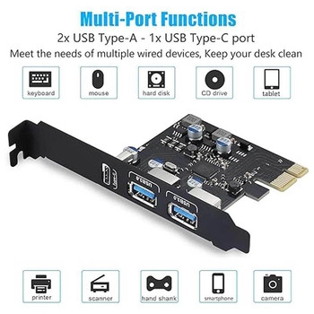 USB PCIe rozšírená karta s 18W Power Delivery, USB 3.0 Type-C, 3-portová, FL1100