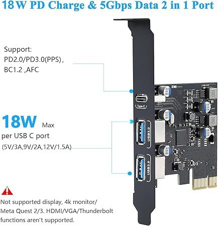 USB PCIe rozšírená karta s 18W Power Delivery, USB 3.0 Type-C, 3-portová, FL1100