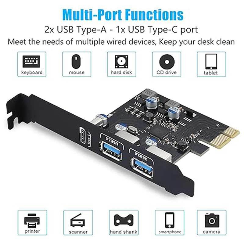 USB PCIe rozšírená karta s 18W Power Delivery, USB 3.0 Type-C, 3-portová, FL1100