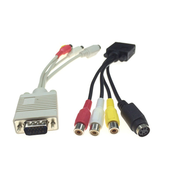 KW VGA do S-Video AV patch kábel, 3-riadkový VGA konektor s 15 pinmi, S-Video a AV