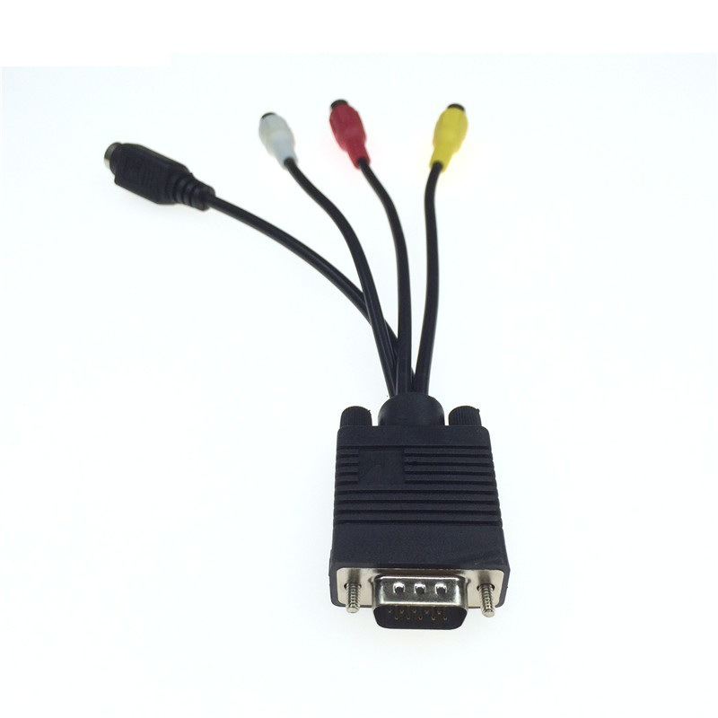 KW VGA do S-Video AV patch kábel, 3-riadkový VGA konektor s 15 pinmi, S-Video a AV