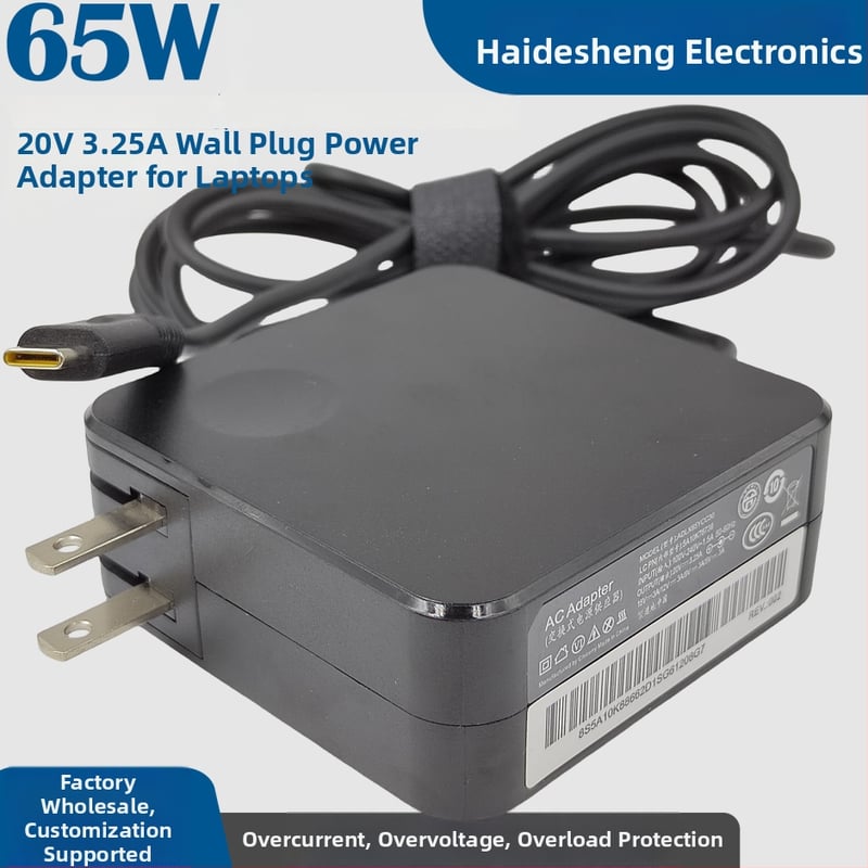 Lenovo sülearvuti seinale paigaldatav laadija, 65W, 20V, 3.25A, USB-C väljund, 180 cm kaabel, sisend 100–240V