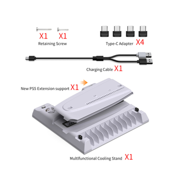 PS5 Slim suport de răcire și încărcare cu spațiu pentru discuri și încărcător pentru controler