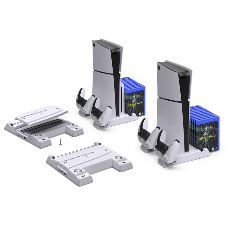 PS5 Slim suport de răcire și încărcare cu spațiu pentru discuri și încărcător pentru controler