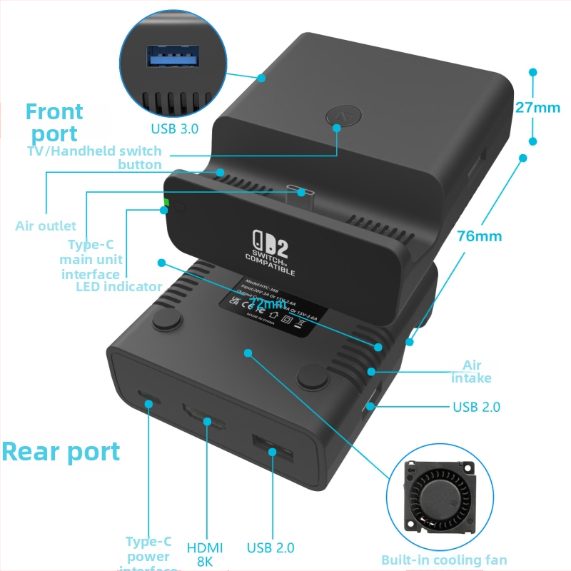 Chladiaca základňa pre Switch, OLED a Switch 2 | Materiál ABS | Model HYC-SR001 | Odvod tepla