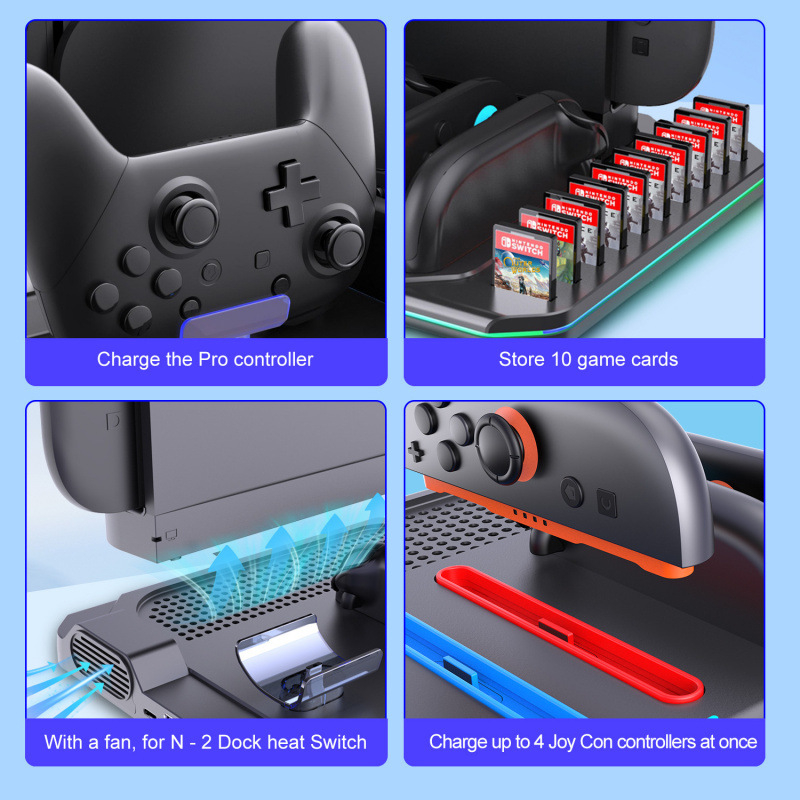 Switch2 stanica za punjenje kontrolera s rashladom, USB-C baza za Nintendo Switch, ABS materijal