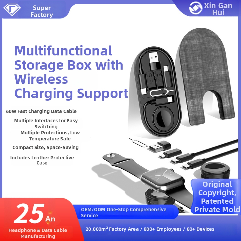 Type-C viacportový adaptér s 1:8 delením, porty Mini USB, Lightning, OTG, Micro USB a Type-C; magnetické uchytenie; až 60W PD rýchle nabíjanie; kompatibilný s bezdrôtovým nabíjaním Apple Watch