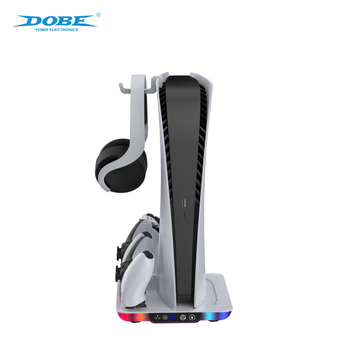 PS5 rashladna baza s dokom za punjenje i skladištem slušalica, RGB osvjetljenje, USB-C interfejs, ABS materijal, kompatibilno s PS5 Slim/Pro