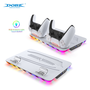 PS5 rashladna baza s dokom za punjenje i skladištem slušalica, RGB osvjetljenje, USB-C interfejs, ABS materijal, kompatibilno s PS5 Slim/Pro