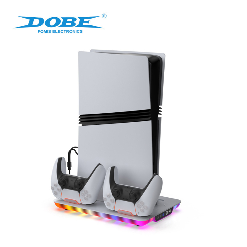 PS5 rashladna baza s dokom za punjenje i skladištem slušalica, RGB osvjetljenje, USB-C interfejs, ABS materijal, kompatibilno s PS5 Slim/Pro