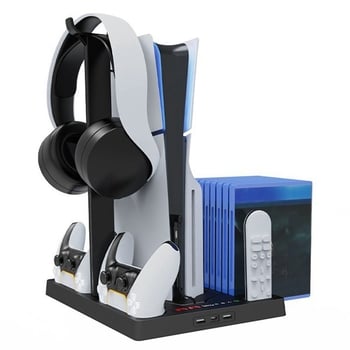 PS5 Slim ABS chladiaca a nabíjacia základňa s úložiskom diskov