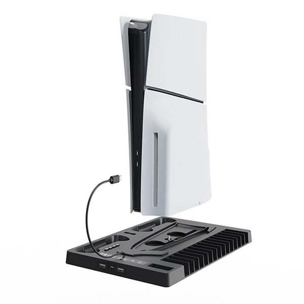 PS5 Slim ABS chladiaca a nabíjacia základňa s úložiskom diskov