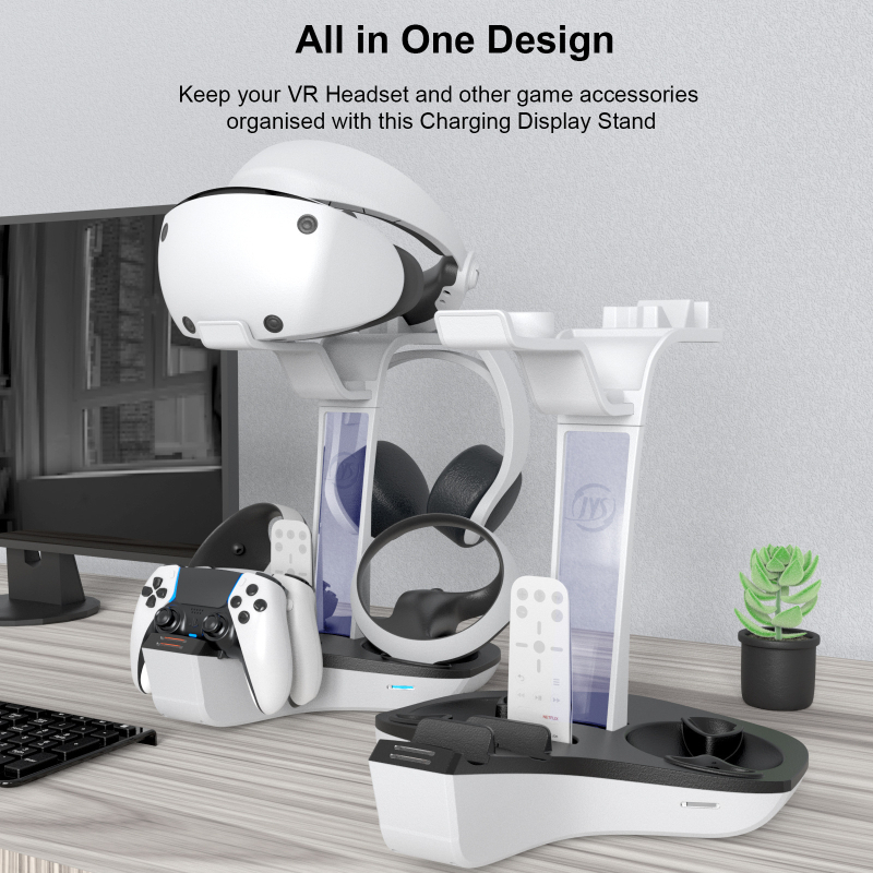 Bază de încărcare și răcire pentru controllere PS5 VR2 și headset VR, cu suport de depozitare pentru ochelari, ABS
