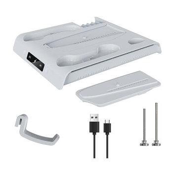 PS5 Slim/Pro baza za skladištenje i punjenje s integriranim ambijentalnim svjetlosnim prstenom; ABS materijal; kompatibilno s PS5 Slim/Pro digitalnom i verzijom s optičkim pogonom; težina 560 g