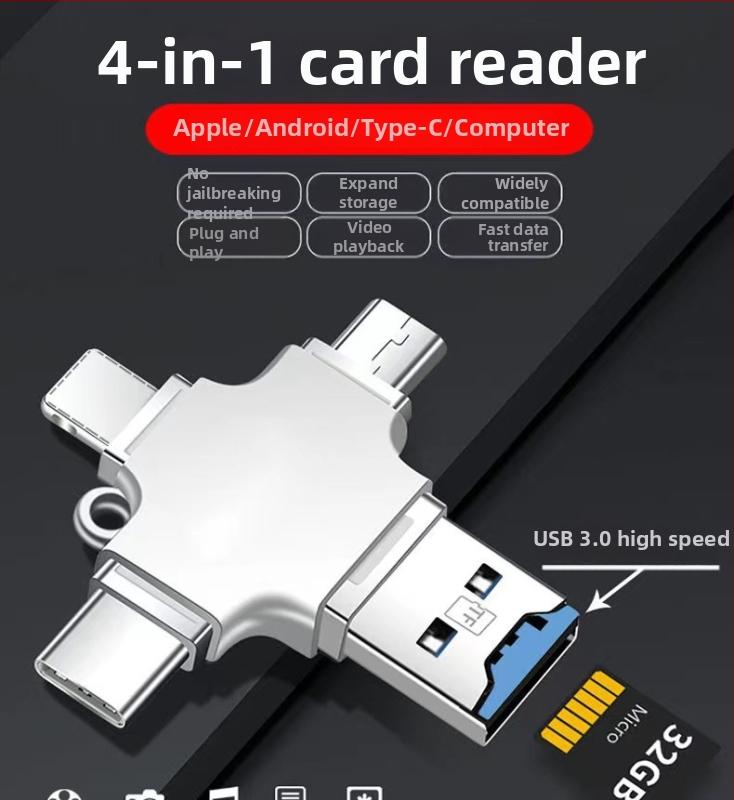 Type-C OTG adaptér, štyri v jednom, viaceré rozhrania, čítačka TF kariet